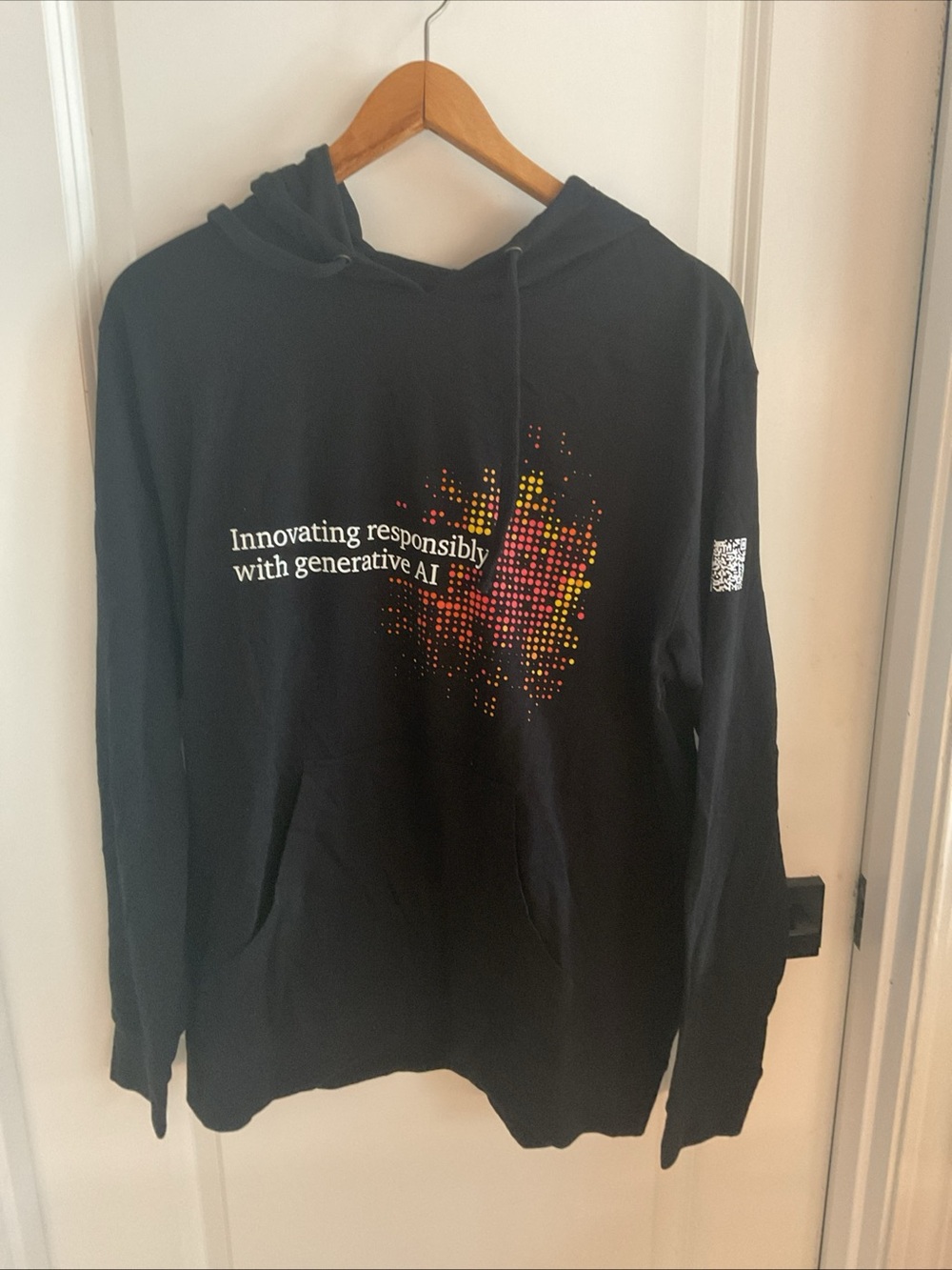 Next Level Apparel - Black Hooded Sweatshirt w/ Multicolor Dot Graphic - Men’s L